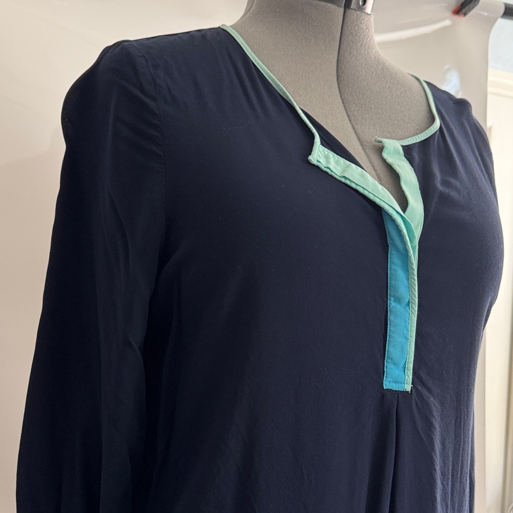 STYLUS™️ Women’s Sz L Navy and Aqua Women's 3/4 Sleeve Blouse